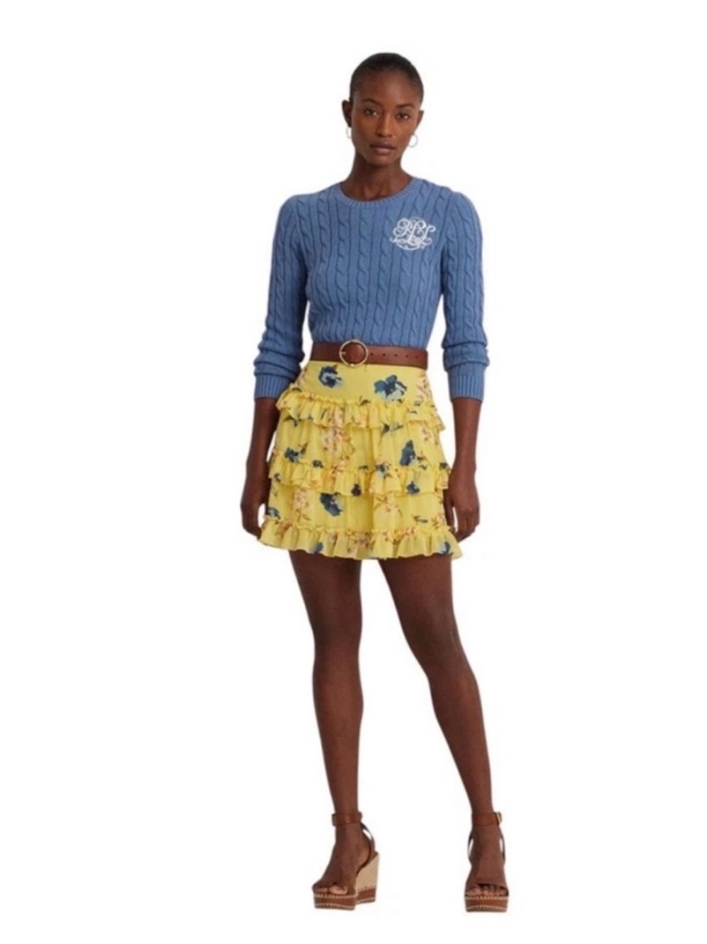 Lauren Ralph Lauren Ruffled Georgette Miniskirt Yellow Women’s Size 14